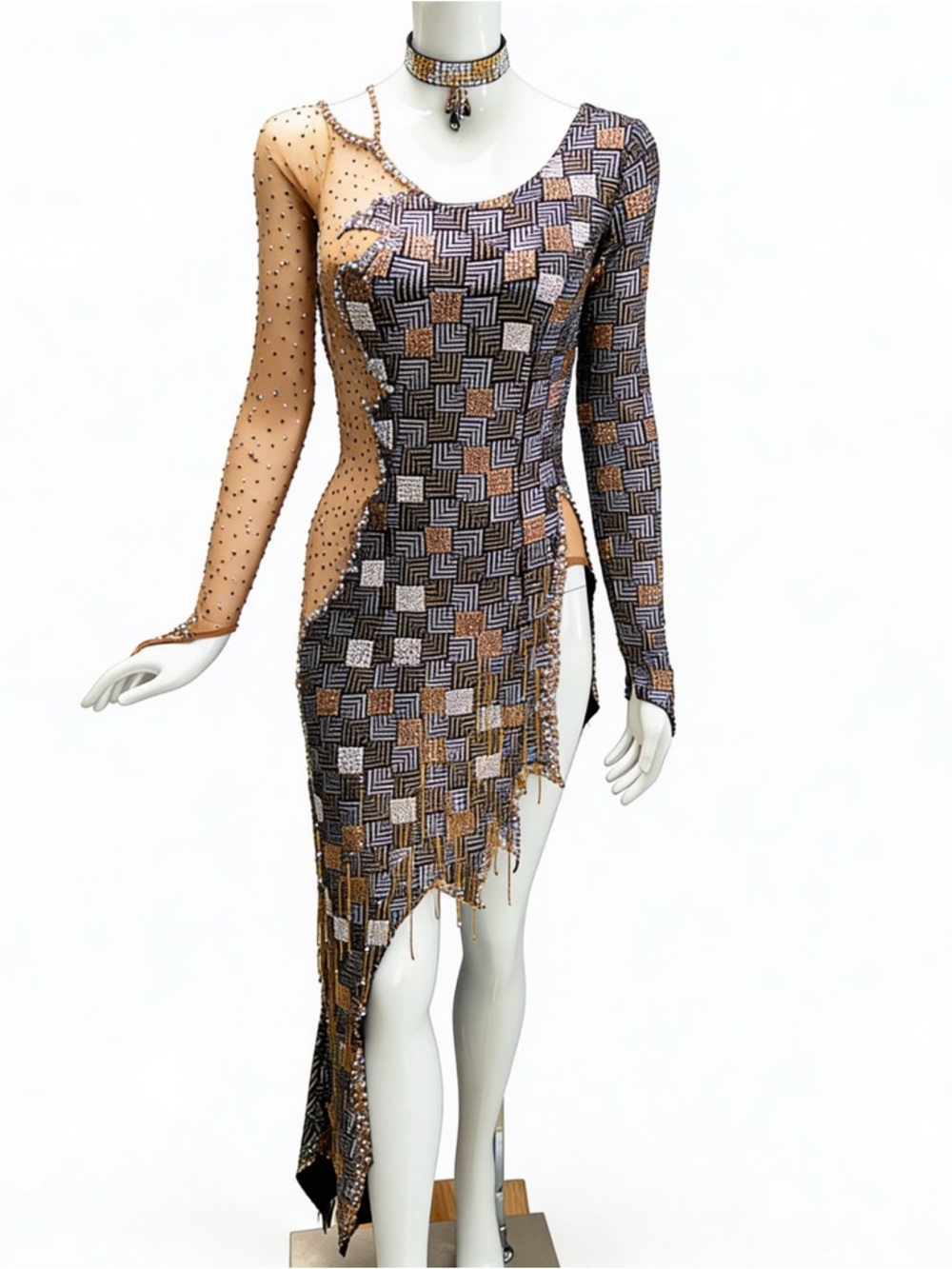 Santos Designs Custom Rhinestone Latin Competition Dance‎ Dress with Choker